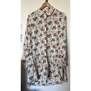 NWT Philosophy White Floral Cottage Core Mini Shirt Dress Size Large